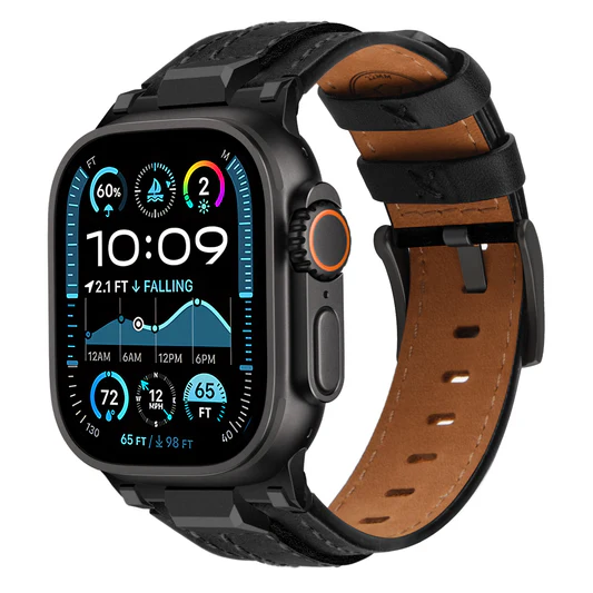Premium Outdoor Style Smart Fitness Watch with Leather Strap